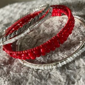 Red Beaded silver bracelet set